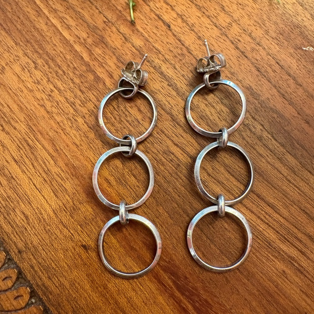 Sterling Silver Artisan made Triple Hoop Drop Earrings